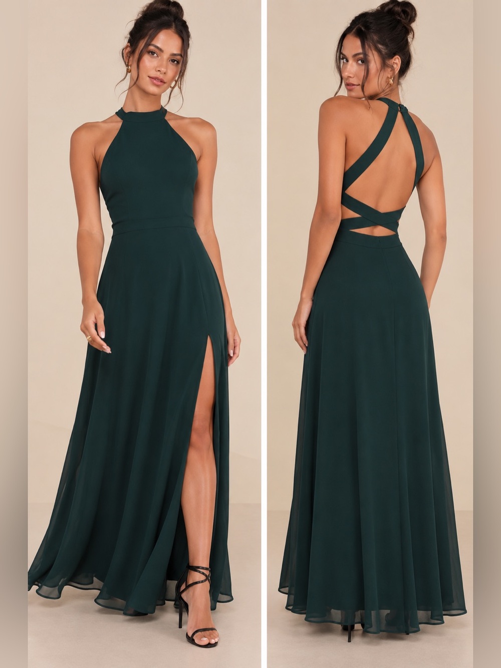 Lulus Confidently Charismatic Emerald Backless Halter Maxi Dress M NWT
